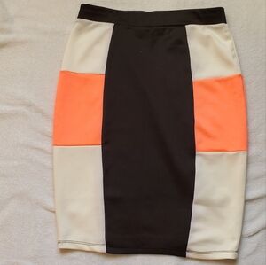 Pencil Skirt, Size small, Coral Black and White